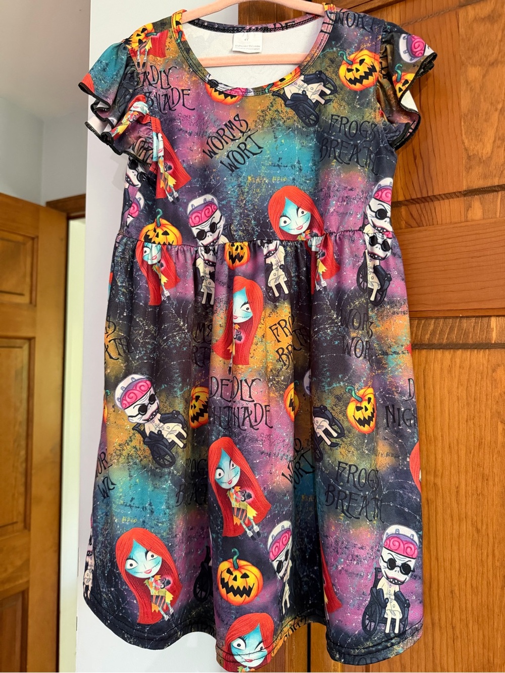 Nightmare Before Christmas Print Boutique Ruffle Sleeve Dress Girls 4T